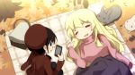  :d =_= animal autumn_leaves bangs bison_cangshu black_eyes black_hair black_jacket black_legwear blonde_hair blush brown_jacket bunny cellphone chito_(shoujo_shuumatsu_ryokou) closed_eyes contemporary day drooling eyebrows_visible_through_hair highres holding holding_cellphone holding_phone jacket long_hair long_sleeves low_twintails lying multiple_girls on_back open_mouth outdoors pantyhose phone picnic_basket pink_sweater shoujo_shuumatsu_ryokou smartphone smile sweater twintails very_long_hair yuuri_(shoujo_shuumatsu_ryokou) 