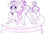  anthro bat big_breasts bikini blush breasts canine clothing collar female group huge_breasts jintonic mammal pose scalie sling_bikini standing swimsuit thick_thighs voluptuous wide_hips 