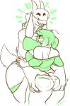  anthro big_breasts breasts butt butt_grab caprine clothed clothing duo female female/female goat green_theme hair_over_eyes hand_on_butt horn human human_on_anthro interspecies jintonic mammal open_mouth standing surprise thick_thighs wide_hips 