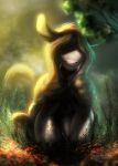  blurred_background digital_media_(artwork) feral hair hydlunn sitting smile solo unknown_species 