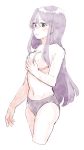  1girl belly black_background black_panties blush breasts doki_doki_literature_club eyebrows long_hair matching_hair/eyes panties purple_eyes purple_hair simple_background solo stomach topless underwear yuri_(doki_doki_literature_club) 