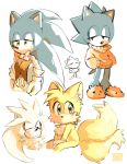  anthro arthropod blush bow_tie butterfly clothing eyes_closed gloves insect male miles_prower multi_tail silver_the_hedgehog slippers smile sonic_(series) sonic_the_hedgehog umbrony vest 