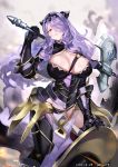  ario armor armored_boots axe black_armor black_footwear black_panties boots breasts camilla_(fire_emblem_if) cleavage dragon fire_emblem fire_emblem_if groin hair_over_one_eye large_breasts lips long_hair looking_at_viewer panties purple_eyes purple_hair solo thighs tiara underwear vambraces very_long_hair wavy_hair wyvern 