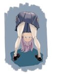  @_@ ass blue_eyes dagashi_kashi highres kotoyama looking_at_viewer pantyhose pleated_skirt purple_hair shidare_hotaru skirt solo white_legwear younger 