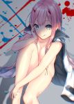  :q bad_id bad_pixiv_id bangs blurry breasts candy closed_mouth collarbone commentary_request darling_in_the_franxx depth_of_field eyebrows_visible_through_hair fingernails food green_eyes grey_background hair_between_eyes holding holding_lollipop horns jacket large_breasts lollipop long_hair nude open_clothes open_jacket pink_hair shiomizu_(swat) sitting smile solo tongue tongue_out very_long_hair white_jacket zero_two_(darling_in_the_franxx) 