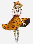  :d animal_ears animal_print belt blonde_hair breasts full_body highres jaguar_(kemono_friends) jaguar_ears jaguar_print jaguar_tail kemono_friends large_breasts multicolored multicolored_clothes multicolored_legwear open_mouth pantyhose shiba_(siva_ryo) short_hair simple_background skirt smile solo tail teeth white_background yellow_eyes 