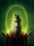  anthro clothed clothing crown digital_media_(artwork) fur green_background hydlunn looking_at_viewer mammal simple_background white_fur yellow_eyes 