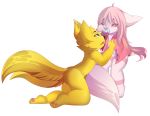  2_tails anthro beluinus canine cub ddlg dressing female fur getting_dressed gold_fur hi_res laila loli male mammal multi_tail pacifier pinklady shota wolf young 