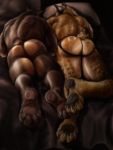  2018 4_toes after_sex anthro anthro_on_anthro backless_panties bed bed_sheet bedding brown_fur butt canine clothed clothing doberman dog duo feline fur killianwalker lying lynx male male/male mammal multicolored_fur muscular muscular_male on_front panties pawpads paws pillow plantigrade spots tan_fur toes topless two_tone_fur underwear yellow_fur 