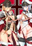  anchor azur_lane bad_id bad_pixiv_id bangs bikini bismarck_(azur_lane) black_bikini black_hat black_legwear blonde_hair blue_eyes blue_hair blush breast_press breasts cameltoe cape chain cleavage closed_mouth cowboy_shot cross cross_earrings earrings facing_another frown fur_collar fur_trim gloves groin hair_between_eyes hat highres hokou_kikai holding jewelry large_breasts legs_apart long_hair long_sleeves lowleg lowleg_bikini multiple_girls navel outline over-kneehighs peaked_cap scepter short_hair side-tie_bikini sleeve_cuffs standing stomach straight_hair swimsuit symmetrical_docking symmetrical_pose symmetry thighhighs tirpitz_(azur_lane) underboob very_long_hair white_bikini white_gloves white_hat white_legwear white_outline 