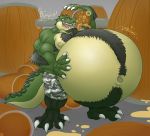  alcohol beer belly beverage big_belly burping crocodile crocodilian eggo21 hyper hyper_belly inflation male musclegut muscular open_mouth overweight reptile scalie solo 