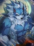  absurd_res anthro belt blue_fur canine claws clothed clothing darkstalkers fighting_pose fur hi_res jon_talbain looking_at_viewer male mammal muscular pants solo topless video_games white_fur wolf zeitzbach 