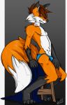  alric_kyznetsov bare_chest canine clothing fox invalid_tag lilitu_daevas male mammal panties pinup pose shy smile smirk stool thong underwear 