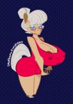  2016 anthro anthrofied areola beauty_mark big_areola big_breasts blue_eyes breasts cleavage clothed clothing digital_media_(artwork) dress earth_pony equine eyeshadow eyewear female friendship_is_magic fully_clothed glasses grey_hair hair horse huge_breasts looking_at_viewer makeup mammal mature_female mayor_mare_(mlp) my_little_pony nipple_bulge pony pose short_hair smutbooru solo standing thick_thighs voluptuous wide_hips 