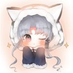  ;) animal_ears animal_hood azur_lane bad_id bad_pixiv_id bangs blue_coat blush chang_chun_(azur_lane) chibi closed_mouth cottontailtokki eyebrows_visible_through_hair fur-trimmed_hood fur_trim grey_hair hood hood_up hooded_coat long_hair long_sleeves looking_at_viewer one_eye_closed sidelocks sleeves_past_fingers sleeves_past_wrists smile solo sparkle tiger_ears tiger_hood 