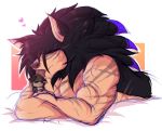  &lt;3 abstract_background ambiguous_gender black_fur brown_fur canine cub duo dyebii father fur male mammal markings muscular parent purple_markings scar sonic_(series) tan_skin young 