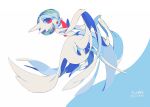  commentary_request full_body gardevoir gen_3_pokemon green_hair hideko_(l33l3b) highres no_humans open_mouth pokemon pokemon_(creature) red_eyes signature smile solo twitter_username two-tone_background 