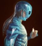 2018 abe_sapien animal_humanoid black_background blue_sclera dorsal_fin fin fish_humanoid gills hellboy_(series) humanoid male monoflax nude side_view simple_background solo standing 