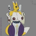 anthro badgengar big_breasts breasts clothed clothing digimon female japanese_clothing lipstick loincloth makeup nipples open_shirt solo standing strikeanywhere taomon voluptuous 