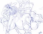  anthro anus balls big_balls big_breasts breasts dragon fenrir_lunaris hair herm intersex looking_back monochrome penis pregnant pussy solo spread_pussy spreading tentacle_in_mouth tentacles vein wings 