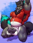 anthro balls big_balls bottomless canine clothed clothing coach_kent dasa erection excessive_precum humanoid_penis kihu kneeling looking_at_viewer male mammal masturbation musclegut muscular muscular_male navel nipple_bulge penis precum solo tight_clothing tongue tongue_out uncut whistle 