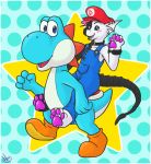  anthro black_scales black_sclera blonde_hair chain collar dragon duality ear_piercing hair male mario_bros nemesis-x nintendo paws piercing pink_hair purple_eyes rainbow scales scalie slit_pupils tattoo tongue tongue_piercing video_games white_scales xenomorph_tail yoshi 