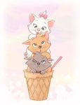  annoyed berlioz_(aristocats) black_fur black_nose blush cat cheek_tuft cub digital_drawing_(artwork) digital_media_(artwork) disney feline female feral food frown fur group hair_bow hair_ribbon head_tuft ice_cream_cone kurokuma824 looking_down looking_up male mammal marie_(aristocats) on_shoulders one_eye_closed open_mouth orange_fur pink_nose ribbons simple_background the_aristocats tongue tongue_out toulouse_(aristocats) tuft whiskers white_fur young 