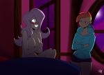  2018 absurd_res alternate_species annoyed bed bedroom big_breasts blue_eyes blush breasts chillguydraws clothing covering crossed_arms digital_media_(artwork) duo embarrassed enf female fluttershy_(mlp) friendship_is_magic hair hi_res hoodie human humanized invalid_tag light_skin long_hair mammal multicolored_hair my_little_pony navel nervous_smile not_furry nude pink_hair purple_eyes rainbow_dash_(mlp) rainbow_hair shorts 