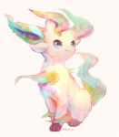  blue_eyes closed_mouth colorful commentary_request full_body gen_4_pokemon leafeon looking_at_viewer manino_(mofuritaionaka) no_humans pink_background pokemon pokemon_(creature) simple_background sitting solo 