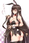  animal_ears ass black_hair black_leotard bow bowtie breasts bunny_ears bunny_girl bunny_tail bunnysuit commentary_request detached_collar fake_animal_ears fate/apocrypha fate_(series) highres large_breasts leotard long_hair pointy_ears semiramis_(fate) shuugetsu_karasu strapless strapless_leotard tail thighhighs very_long_hair wrist_cuffs yellow_eyes 