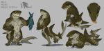  animal_genitalia anthro biceps brown_skin claspers dog_tags fish flexing looking_at_viewer lying male marine model_sheet muscular muscular_male nude pecs raudegil shark shark_tail simple_background sitting solo standing tongue tongue_out 