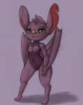  bat big_ears breasts cute female mammal navel nipples pussy solo standing teeth winged_arms wings yang_(artist) 