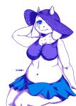  2017 alpha_channel anthro arm_support belly big_breasts big_thighs bikini bikini_top biped blue_bottomwear blue_clothing blue_eyes blue_theme blue_topwear blush boss_monster breasts caprine cleavage clothed clothing collarbone color_swatch cool_colors digital_drawing_(artwork) digital_media_(artwork) eyelashes fangs female floppy_ears front_view furgonomics hand_behind_head hat hatching_(technique) horn looking_at_viewer mammal mature_female meeka-kun midriff navel overweight overweight_female portrait raised_arm simple_background sitting skirt smile solo straw_hat sun_hat swimsuit three-quarter_portrait toriel transparent_background undertale video_games white_body white_horn 
