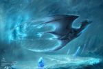  blue_eyes blue_theme claws detailed_background digital_media_(artwork) dragon feral flying hydlunn membranous_wings outside raining scales solo wings 