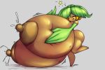  2017 amber_eyes areola armwear banana big_breasts big_hands breasts brown_body brown_tongue butt clothed clothing dated female flora_fauna food fruit green_clothing green_hair grey_background hair hand_on_breast hi_res holding_breast huge_breasts humanoid hyper hyper_breasts lactating leaf_hair looking_at_viewer mostly_nude non-mammal_breasts nosmir not_furry one_eye_closed plant signature simple_background smile standing star tami_(elfdrago) thick_thighs tongue tongue_out 