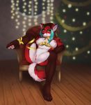  anthro anus bow breasts canine christmas christmas_tree clitoral_hood clitoris esterr_(artist) female fox holidays inside looking_at_viewer mammal nipple_piercing nipples piercing pussy ribbons solo spread_legs spreading tree 