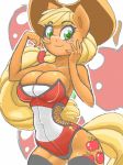  2018 applejack_(mlp) blonde_hair breasts cleavage clothed clothing equine female friendship_is_magic green_eyes hair hat hi_res horse humanoid long_hair mammal my_little_pony oughta pony solo 