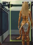  anthro back_boob blonde_hair bodysuit breasts clothing digital_media_(artwork) feline female goo hair laboratory long_hair mammal rear_view rubber rubber_suit shinard shiny skinsuit solo standing stuck suit tiger tight_clothing tight_suit 