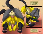  2018 alternate_color anal anal_penetration anthro anus backsack balls blue_eyes comic english_text eyes_closed fangs fuzzamorous kuroodod kuroodod_(fursona) lucario male male/male nintendo open_mouth penetration penis pok&eacute;mon pok&eacute;mon_(species) raichu teeth text tongue video_games 