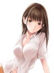  anegasaki_nene blush breasts brown_eyes brown_hair large_breasts looking_at_viewer love_plus mole mole_under_eye nannacy7 parted_lips short_hair simple_background sketch solo white_background 