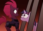  armor broken_horn cage equine eye_scar friendship_is_magic horn mammal mickeymonster my_little_pony purple_eyes scar tempest_shadow_(mlp) twilight_sparkle_(mlp) unicorn wide_eyed 