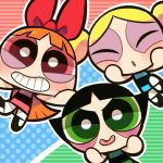  :d :p black_hair blonde_hair blossom_(ppg) blue_background blue_dress blush bow bubbles_(ppg) buttercup_(ppg) closed_eyes dress green_background green_dress green_eyes hair_bow haku_le long_hair looking_at_viewer multicolored multicolored_background multiple_girls open_mouth orange_hair pantyhose pink_background pink_dress pink_eyes powerpuff_girls short_hair siblings sisters smile tongue tongue_out twintails 