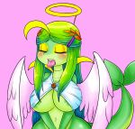  basketgardevoir big_breasts breasts eyes_closed female green_hair hair midori_(basketgardevoir) nintendo pok&eacute;mon pok&eacute;mon_(species) snivy tongue tongue_out video_games wings 