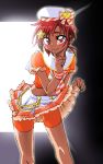  breasts closed_mouth commentary_request graphite_(medium) hino_akane_(smile_precure!) looking_at_viewer medium_hair millipen_(medium) onnaski precure red_eyes red_hair shorts shorts_under_skirt small_breasts smile smile_precure! solo traditional_media 