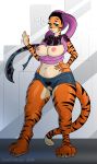  2018 breasts cinderkiss feline female hi_res looking_at_viewer mammal pussy solo tentacles tiger waving 