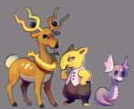  clothed_pokemon commentary dratini drowzee full_body fushigi_no_dungeon gen_1_pokemon gen_2_pokemon glitchedpuppet grey_background no_humans pokemon pokemon_(creature) pokemon_(game) pokemon_fushigi_no_dungeon purple_eyes simple_background stantler 