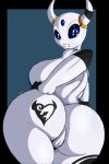  2018 absurd_res big_butt black_sclera blue_eyes breasts butt digital_media_(artwork) female hi_res horn looking_at_viewer nipples pussy simple_background solo suirano thick_thighs unknown_species 