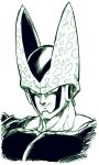  cell_(dragon_ball) closed_mouth commentary dragon_ball dragon_ball_z ears male_focus monochrome nose perfect_cell portrait sanpaku simple_background smirk solo space_jin white_background 