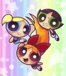  &gt;:) :d black_hair blonde_hair blossom_(ppg) blue_background blue_dress blue_eyes bow bubble_background bubbles_(ppg) buttercup_(ppg) dress green_background green_eyes hair_bow happy leg_up long_hair looking_at_viewer multicolored multicolored_background multiple_girls open_mouth orange_hair pantyhose pink_background pink_dress pink_eyes powerpuff_girls purple_background shimabo shoes short_hair siblings sisters smile star starry_background twintails v-shaped_eyebrows white_legwear yellow_background 
