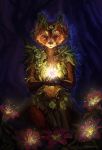  anthro black_nose clothed clothing fairy female flower glowing leaves looking_down magic mammal night outside plant red_panda saterina smile whiskers wings 